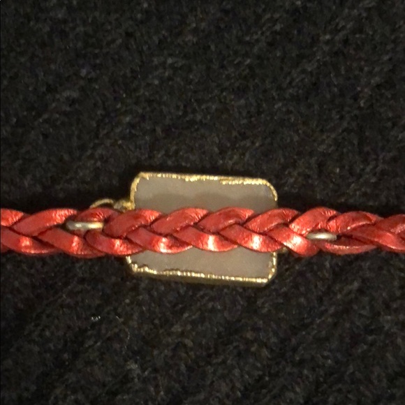Anthropologie Red Leather Agate Wrap Bracelet - Picture 4 of 7